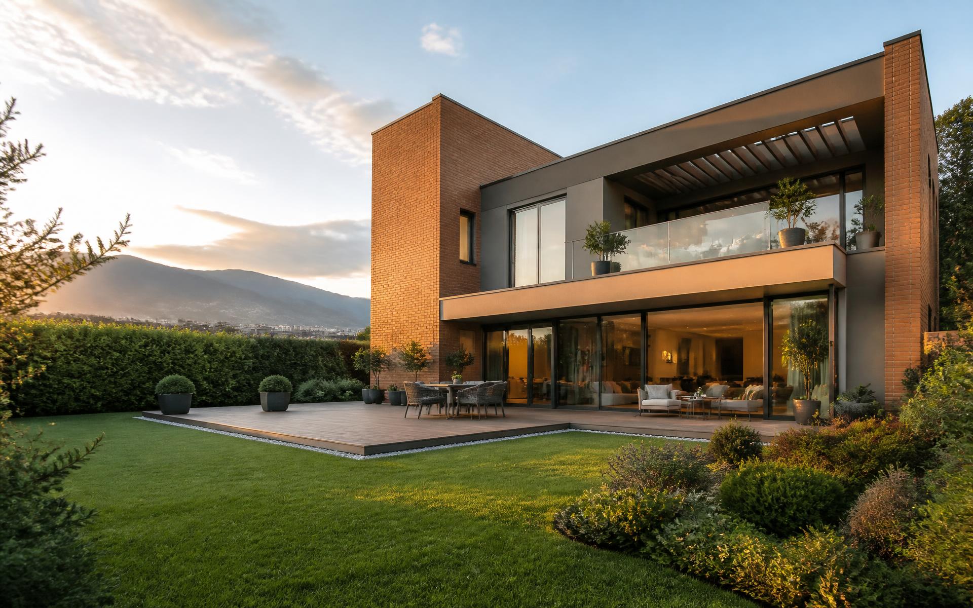 Edificio residencial contemporáneo al atardecer